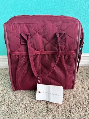 Poppy & Peonies Quilted Wine Cosmetic Bag with Dual Handles